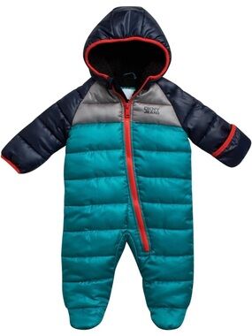 DKNY | NWT 6-9 Months Teal & Navy Baby Sherpa Snow Suit